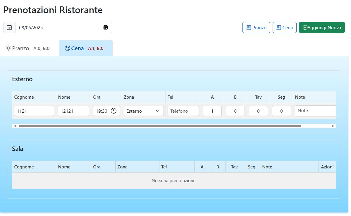 Prenotazioni Ristorante